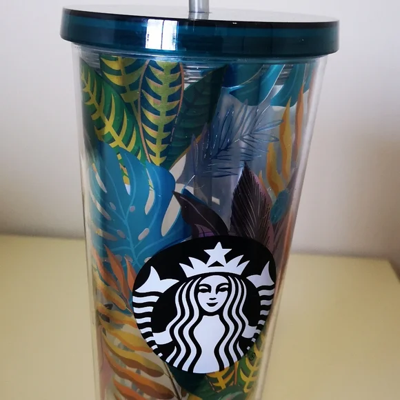 Starbucks 2017 Tropical HTF Venti 24 oz Travel Tumbler with Straw - Picture 3 of 10